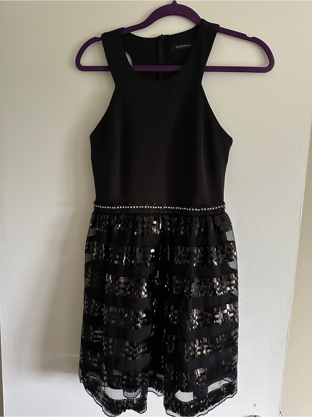 Girls' Black Sequin Waistline Party Dress